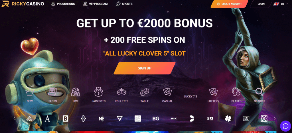 Ricky casino homepage